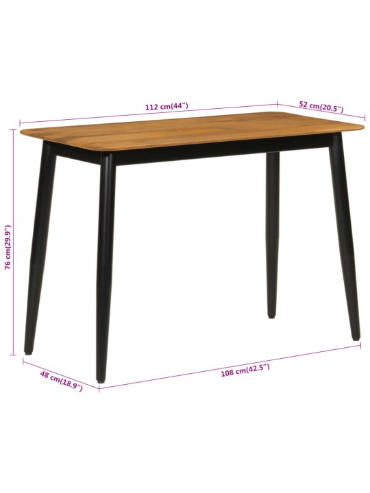 Söögilaud, 112 x 52 x 76 cm, mangopuit ja raud