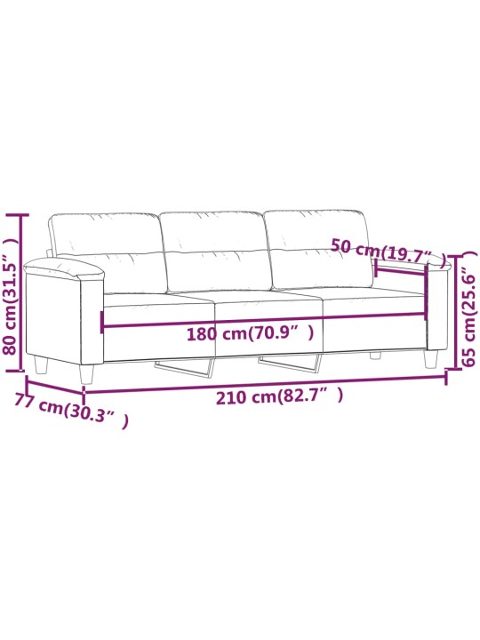3-kohaline diivan, pruunikashall, 180 cm, mikrofiiber kangas