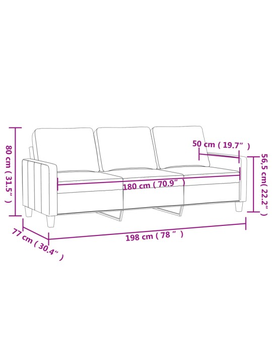 3-kohaline diivan, tumehall, 180 cm, samet