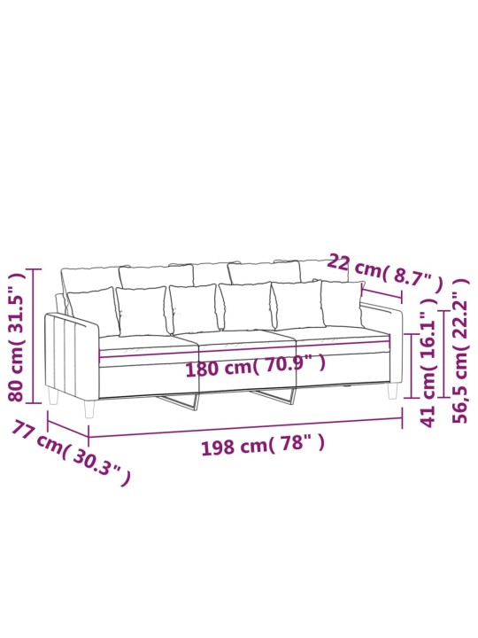 3-kohaline diivan, helehall, 180 cm, samet