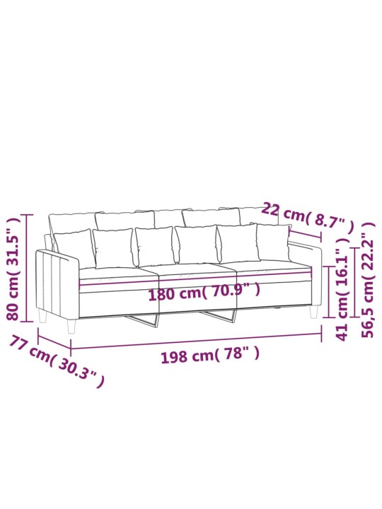 3-kohaline diivan, veinipunane, 180 cm, samet