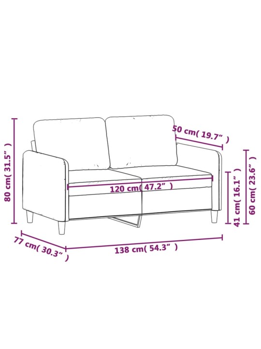 2-kohaline diivan, kreemjas, 120 cm, samet