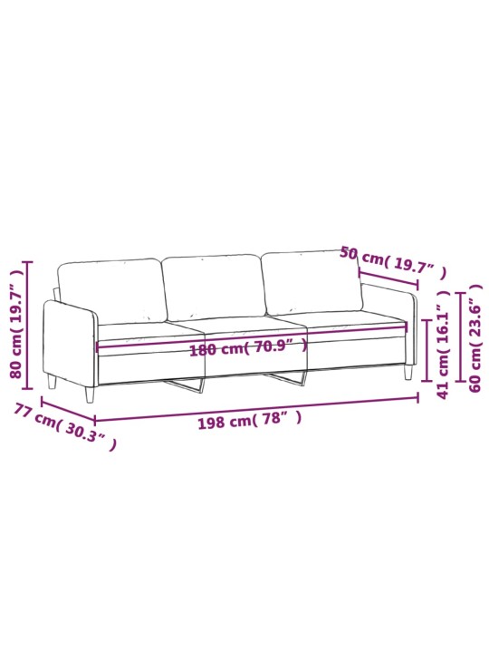 3-kohaline diivan, must, 180 cm, samet