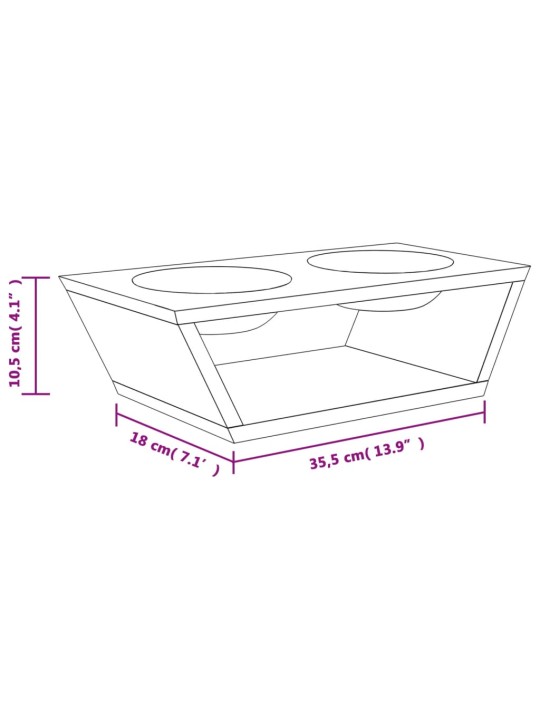 Tõstetud alusel koera söögikausid, 35,5 x 18 x 10,5 cm, bambus