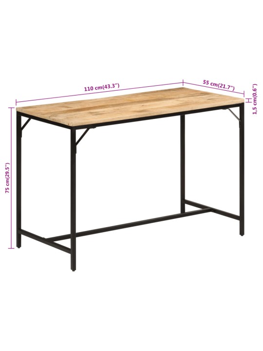 Söögilaud, 110 x 55 x 75 cm, töötlemata mangopuit ja raud