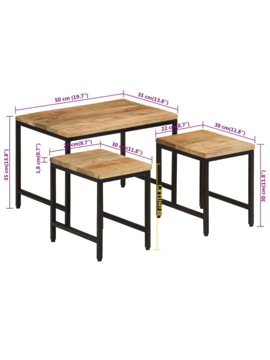 Üksteise alla mahtuvad kohvilauad 3 tk, mangopuit ja raud