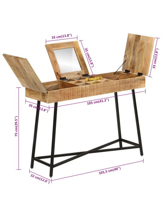 Tualettlaud 105x35x75 cm töötlemata mangopuit ja raud