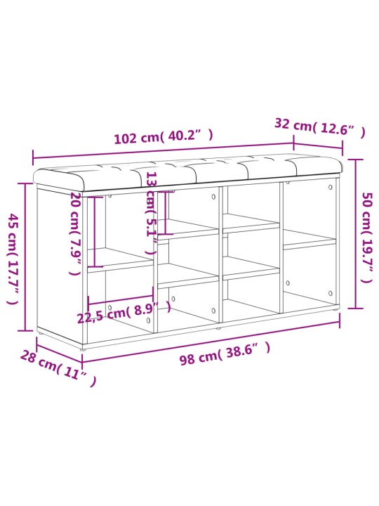 Jalatsipink, must, 102 x 32 x 50 cm, tehispuit