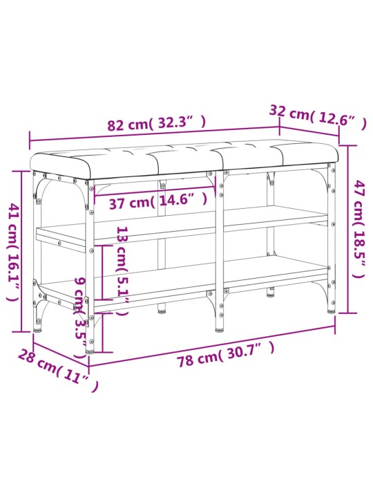 Jalatsipink, sonoma tamm, 82 x 32 x 47 cm, puitlaastplaat