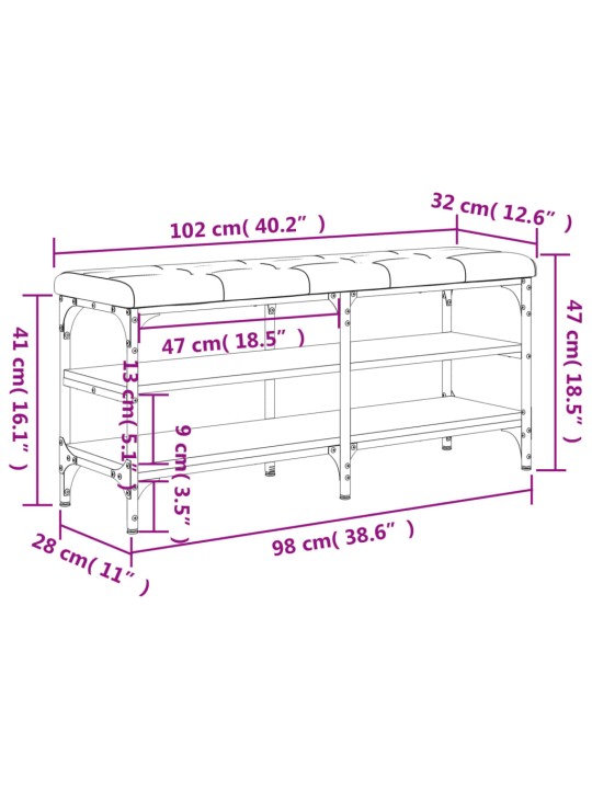 Jalatsipink, suitsutatud tamm, 102 x 32 x 47 cm, tehispuit