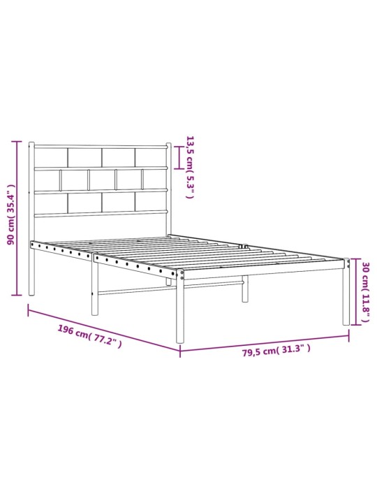 Metallist voodiraam peatsiga, must, 75x190 cm