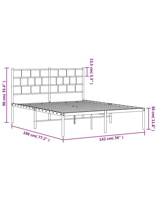 Metallist voodiraam peatsiga, must, 135x190 cm