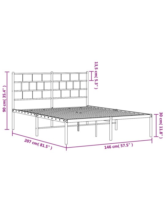 Metallist voodiraam peatsiga, must, 140x200 cm