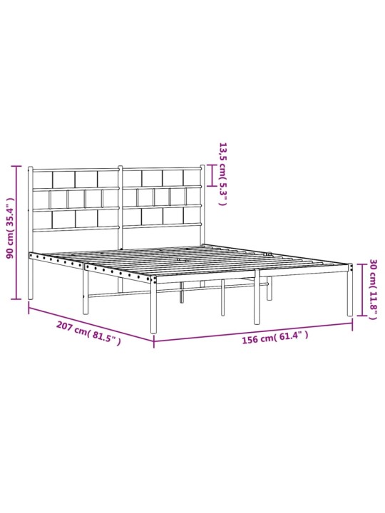 Metallist voodiraam peatsiga, must, 150x200 cm