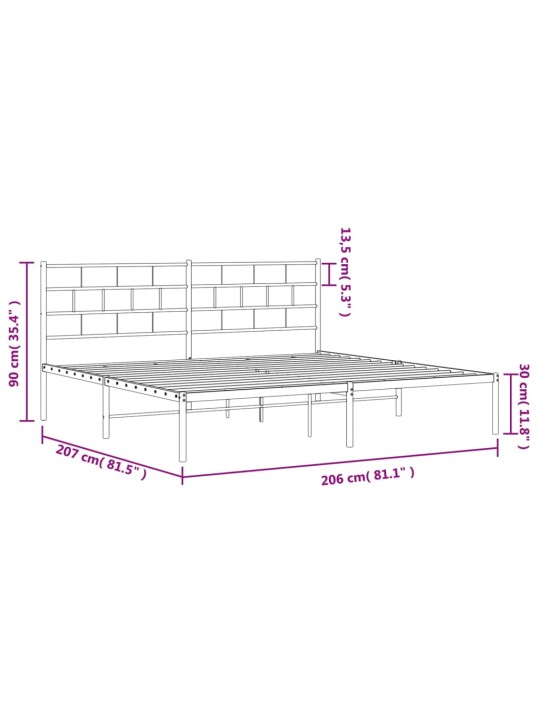 Metallist voodiraam peatsiga, must, 200x200 cm