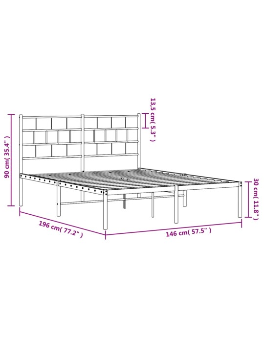 Metallist voodiraam peatsiga, valge, 140x190 cm