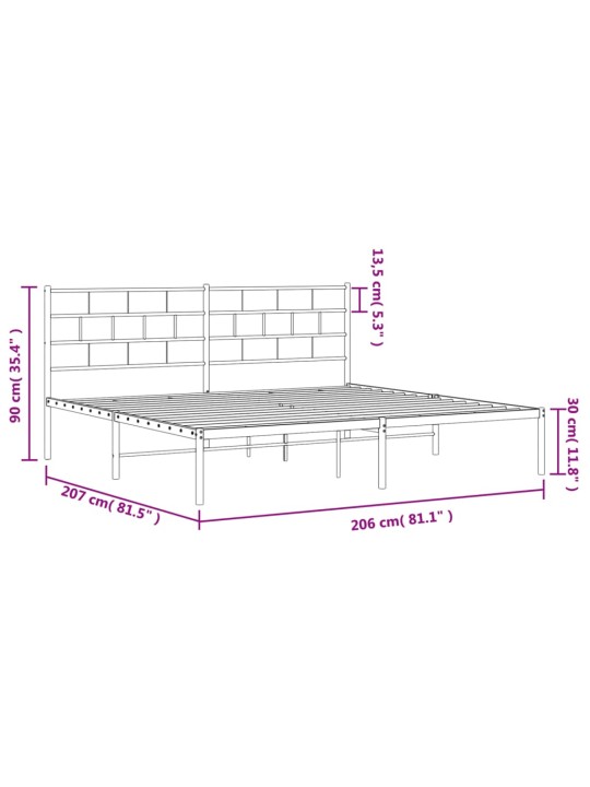 Metallist voodiraam peatsiga, valge, 200x200 cm