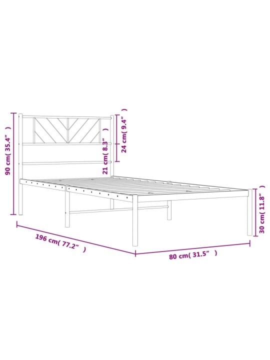 Metallist voodiraam peatsiga, must, 75x190 cm