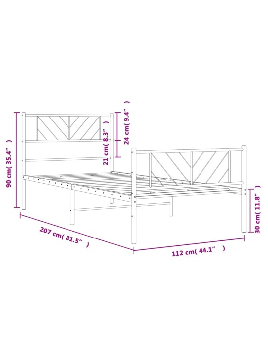 Metallist voodiraam peatsi ja jalutsiga, must, 107 x 203 cm