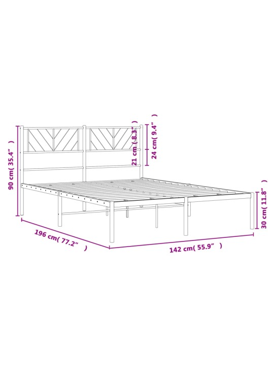 Metallist voodiraam peatsiga, valge, 135x190 cm