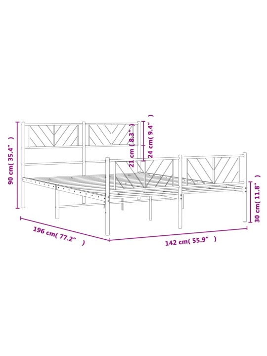 Metallist voodiraam peatsi ja jalutsiga, valge, 135 x 190 cm