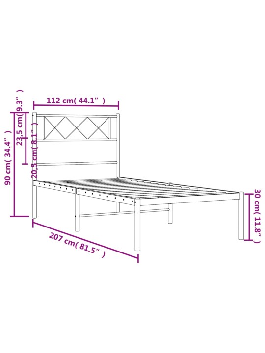 Metallist voodiraam peatsiga, must, 107 x 203 cm