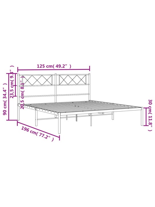 Metallist voodiraam peatsiga, must, 120x190 cm