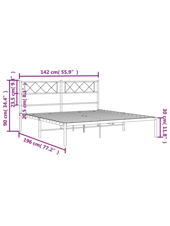 Metallist voodiraam peatsiga, must, 135x190 cm