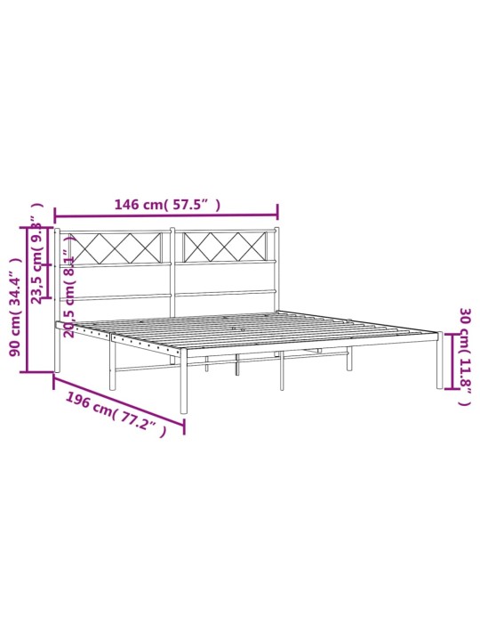 Metallist voodiraam peatsiga, must, 140x190 cm