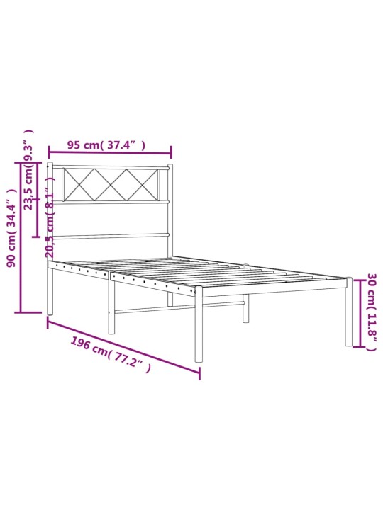 Metallist voodiraam peatsiga, valge, 90 x 190 cm