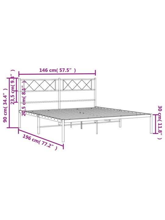 Metallist voodiraam peatsiga, valge, 140x190 cm