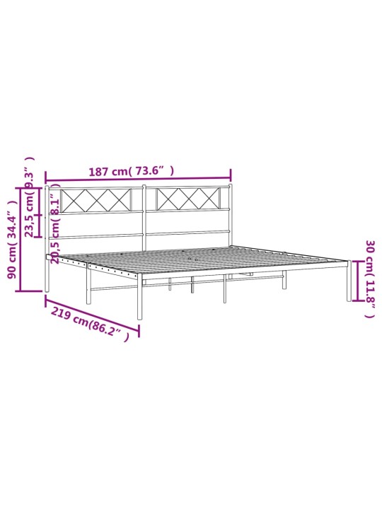 Metallist voodiraam peatsiga, valge, 183x213 cm