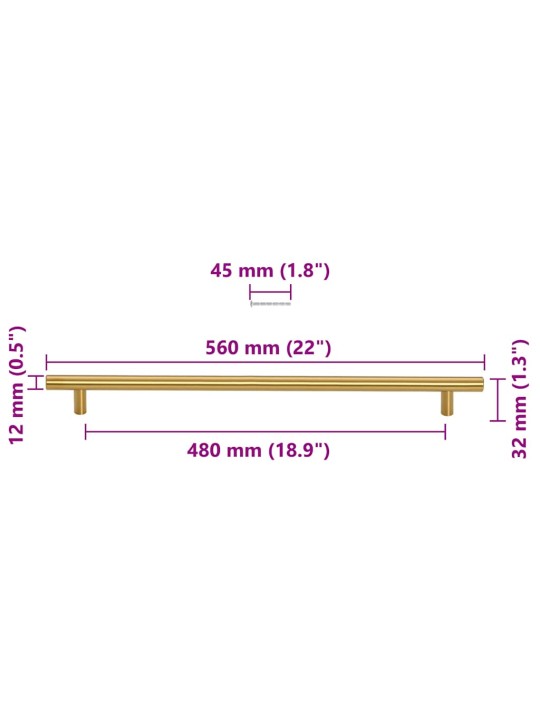 Kapi käepidemed 5 tk, kuldne, 480 mm, roostevaba teras