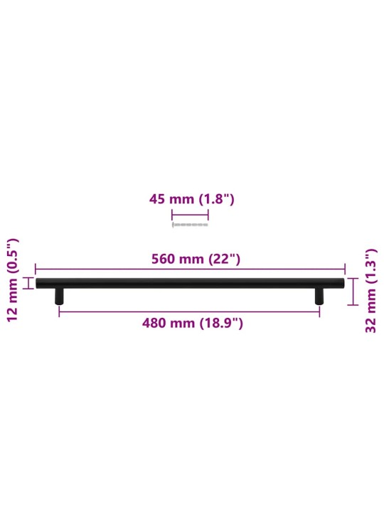 Kapi käepidemed 5 tk, must, 480 mm, roostevaba teras