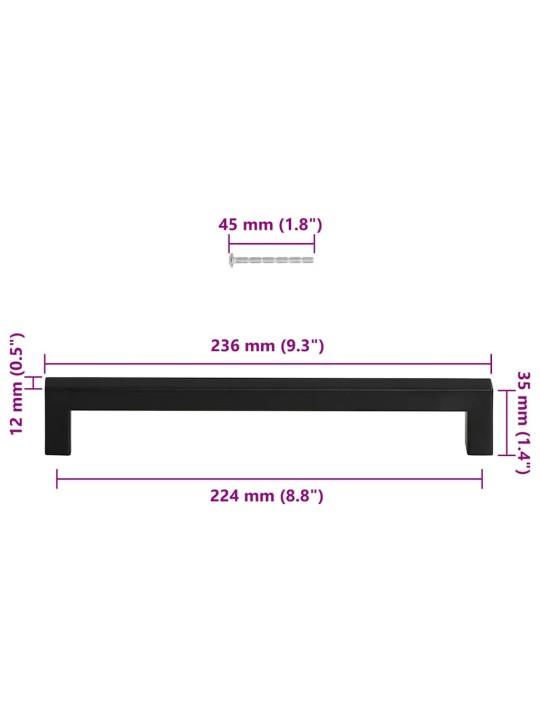 Kapi käepidemed 5 tk, must, 224 mm, roostevaba teras