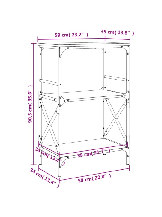 Raamaturiiul 3 korrust, suitsutamm, 59x35x90,5 cm, tehispuit