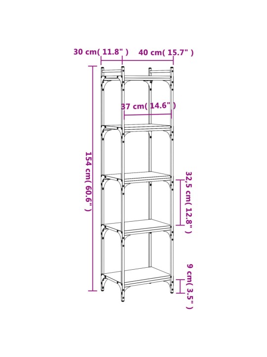 Raamaturiiul 5 korrust, pruun tamm, 40x30x154 cm, tehispuit