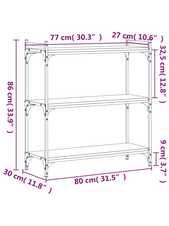 Raamaturiiul 3 korrust, suitsutamm, 80x30x86 cm, tehispuit