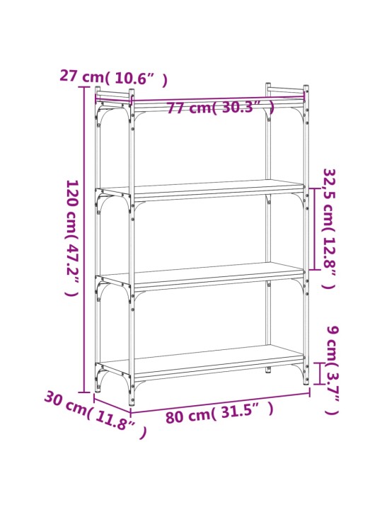 Raamaturiiul 4 korrust, suitsutamm, 80x30x120 cm, tehispuit