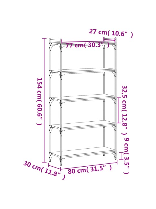 Raamaturiiul 5 korrust, suitsutamm, 80x30x154 cm, tehispuit