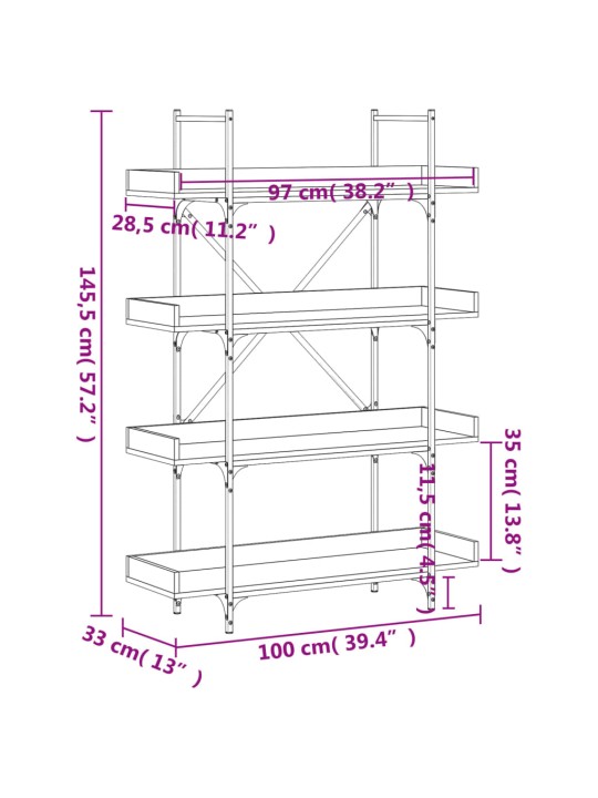 4-korruseline raamaturiiul, must, 100x33x145,5 cm, tehispuit