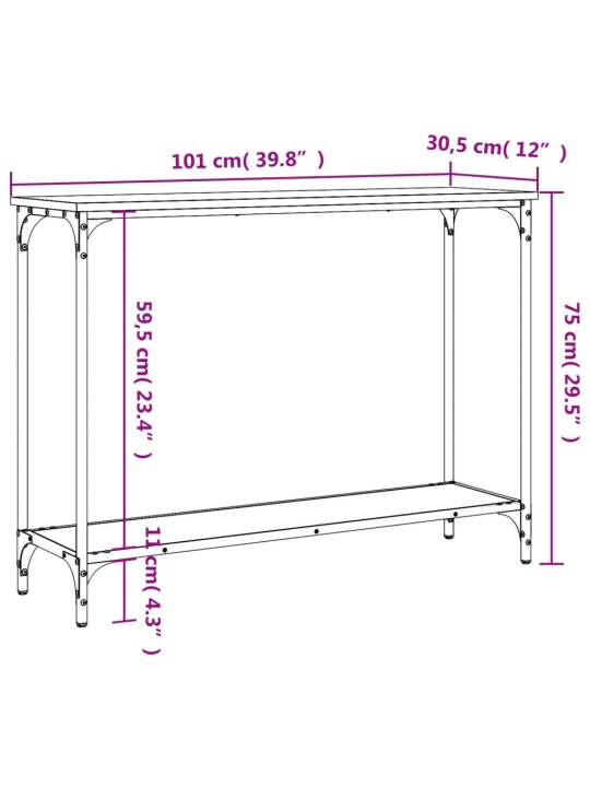 Konsoollaud, hall sonoma tamm, 101x30,5x75 cm, tehispuit