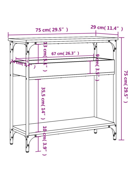 Riiuliga konsoollaud, hall sonoma tamm, 75x29x75 cm, tehispuit