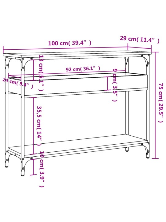 Riiuliga konsoollaud, must, 100 x 29 x 75 cm, tehispuit