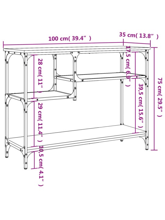 Riiulitega konsoollaud, suitsutatud tamm, 100 x 35 x 75 cm