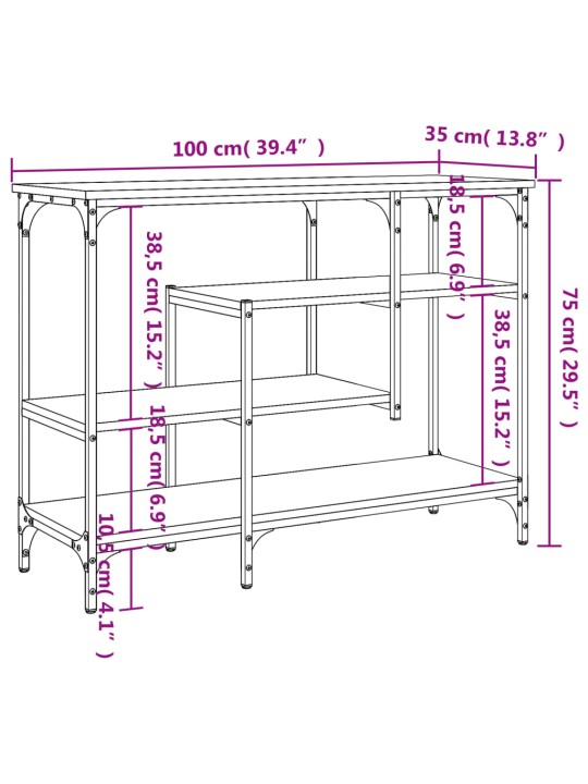 Riiulitega konsoollaud, suitsutatud tamm, 100 x 35 x 75 cm