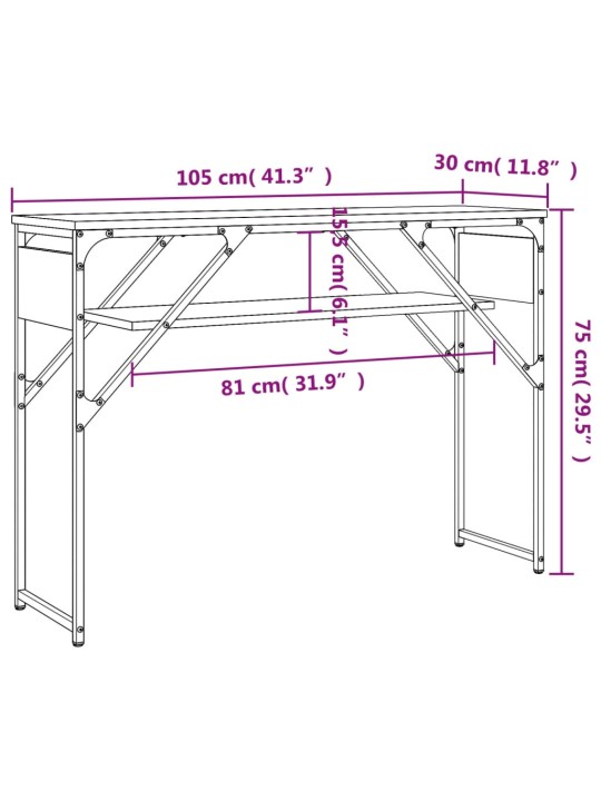 Riiulitega konsoollaud, must, 105 x 30 x 75 cm, tehispuit