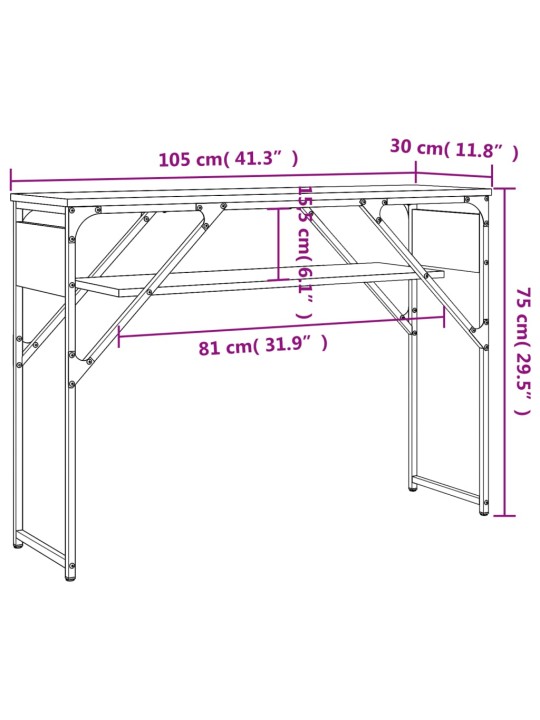 Riiuliga konsoollaud, hall sonoma tamm, 105x30x75 cm, tehispuit