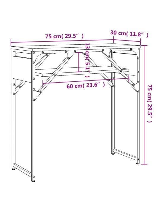 Riiuliga konsoollaud, hall sonoma tamm, 75x30x75 cm, tehispuit