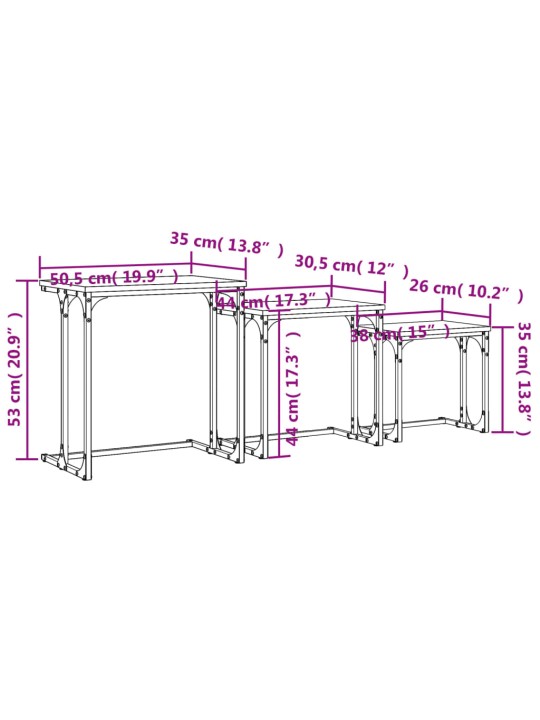 Üksteise alla mahtuvad kohvilauad 3 tk, pruun tamm, tehispuit